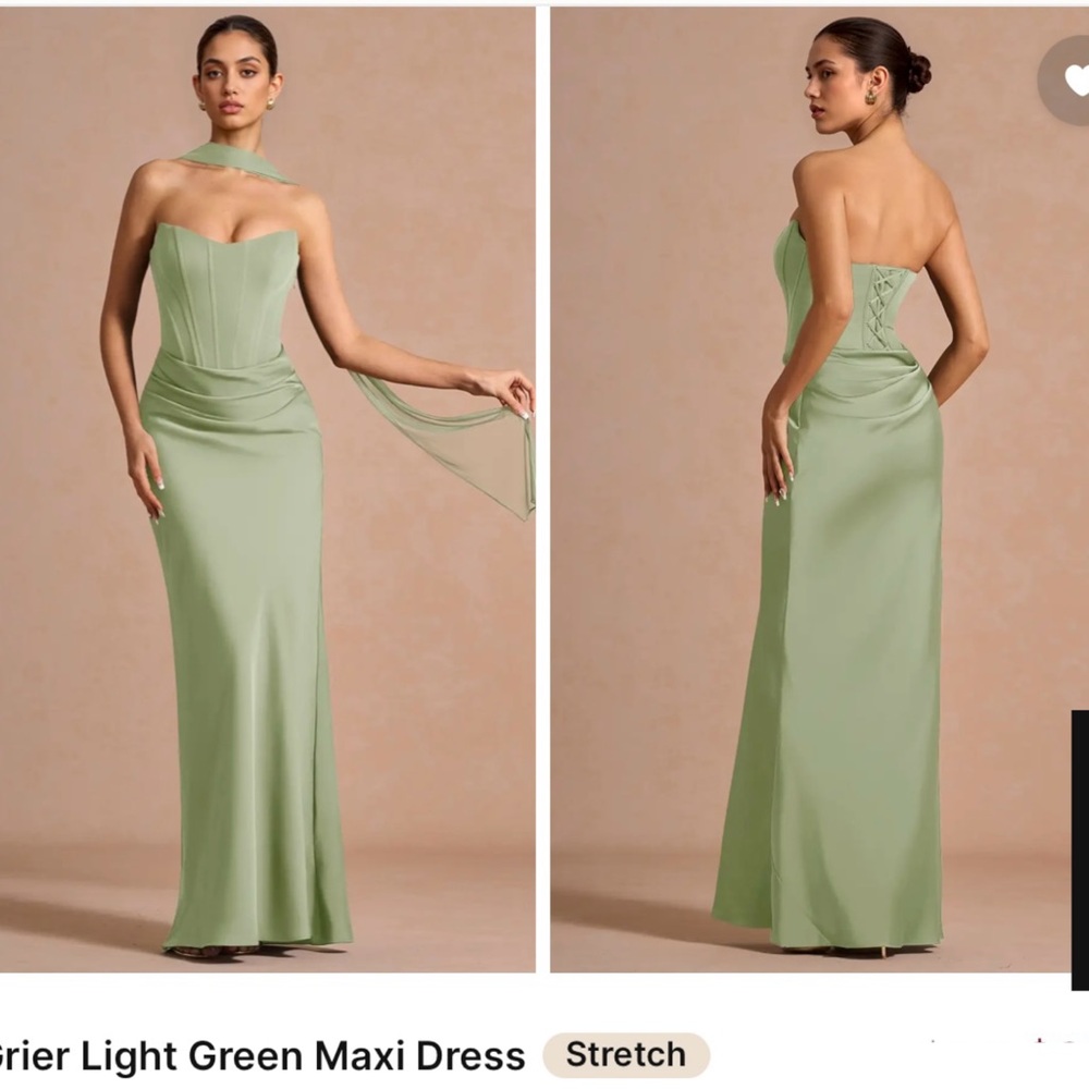 Azazie Grier Light Green Strapless Maxi Dress with Sheer Scarf